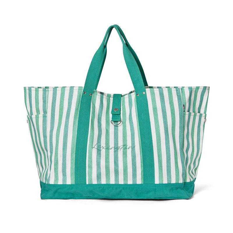 Strandväska Organic Herringbone grön/vit rand
